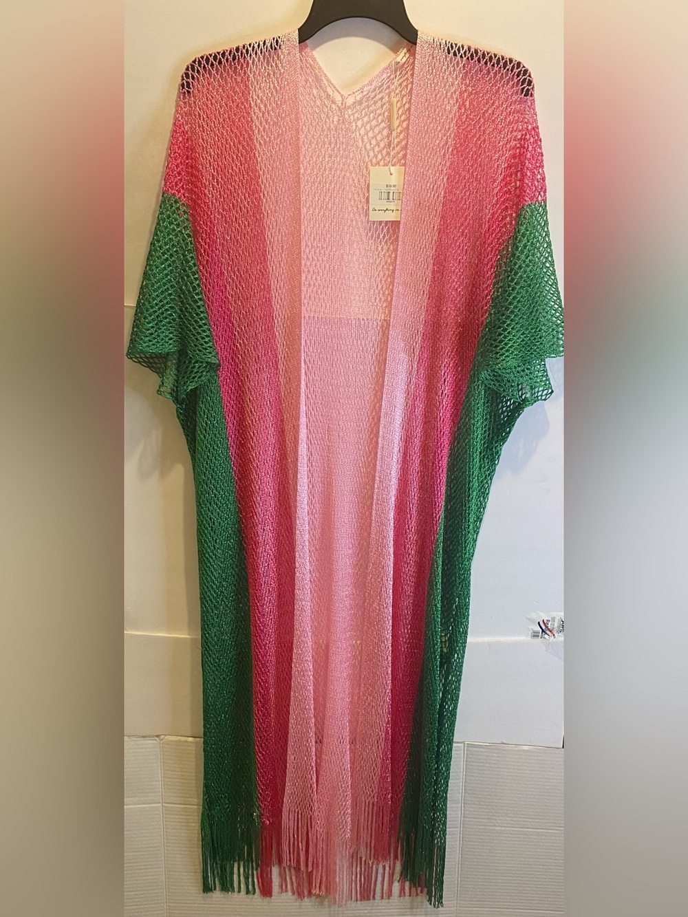 NWT Do Everything In Love Two Tone Lurex Kimono Pink Green OS💖✨💚✨
